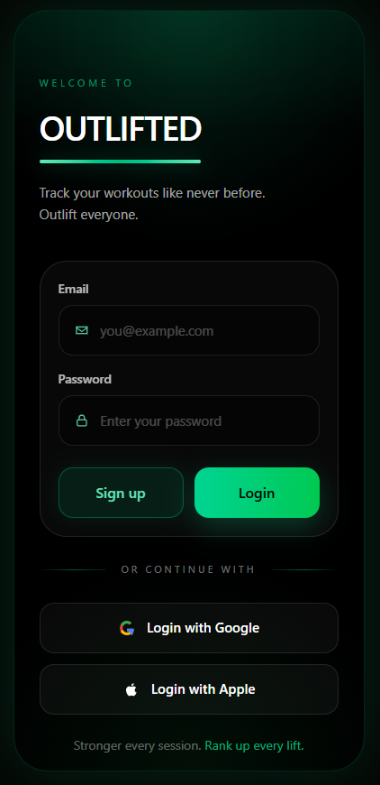 Outlifted login screen
