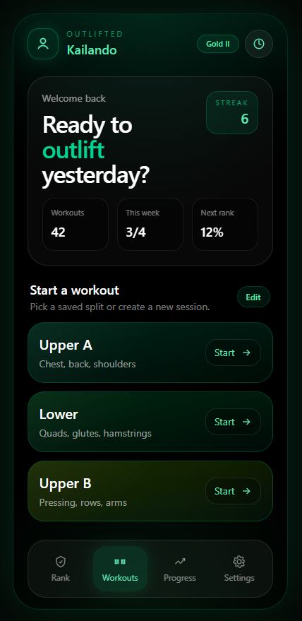 Outlifted workouts screen